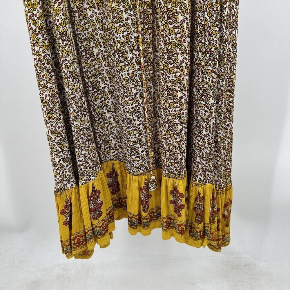 J. Glee Floral Paisley Lace Up Women M Smocked Back Maxi Dress Yellow Brown Y2K - Picture 3 of 8